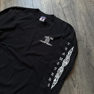 Epic Vintage Y2K 00s Black Flame Tattoo Biker Longsleeve Shirt